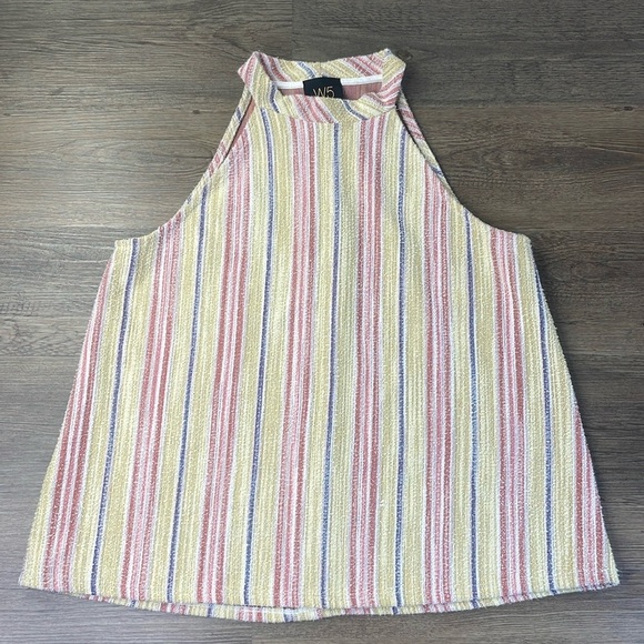 W5 Womens Tank Top Multicolor Yellow Striped Sleeveless Halter Textured Nubby Lg - Picture 2 of 9
